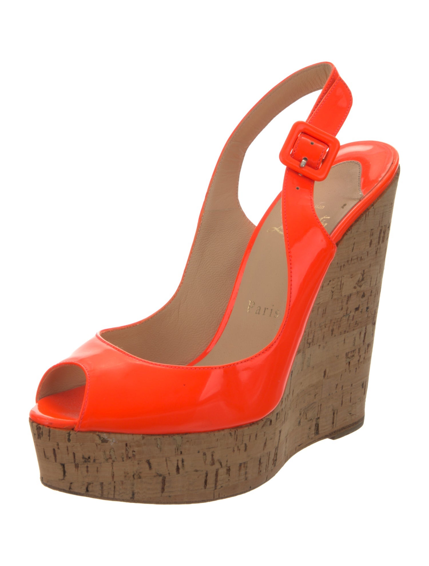 Christian Louboutin Patent Leather Printed Slingback Sandals