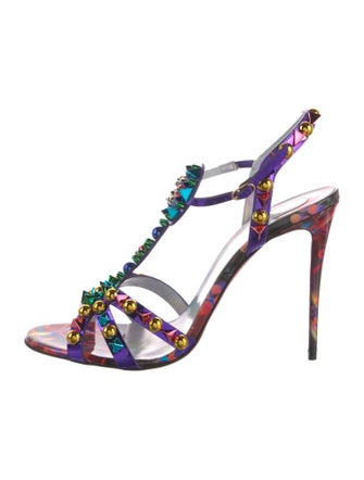 Christian Louboutin Patent Leather Floral Print T-Strap Sandals