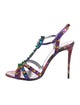Christian Louboutin Patent Leather Floral Print T-Strap Sandals