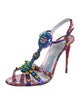 Christian Louboutin Patent Leather Floral Print T-Strap Sandals