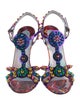 Christian Louboutin Patent Leather Floral Print T-Strap Sandals