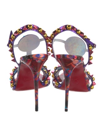 Christian Louboutin Patent Leather Floral Print T-Strap Sandals