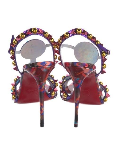Christian Louboutin Patent Leather Floral Print T-Strap Sandals