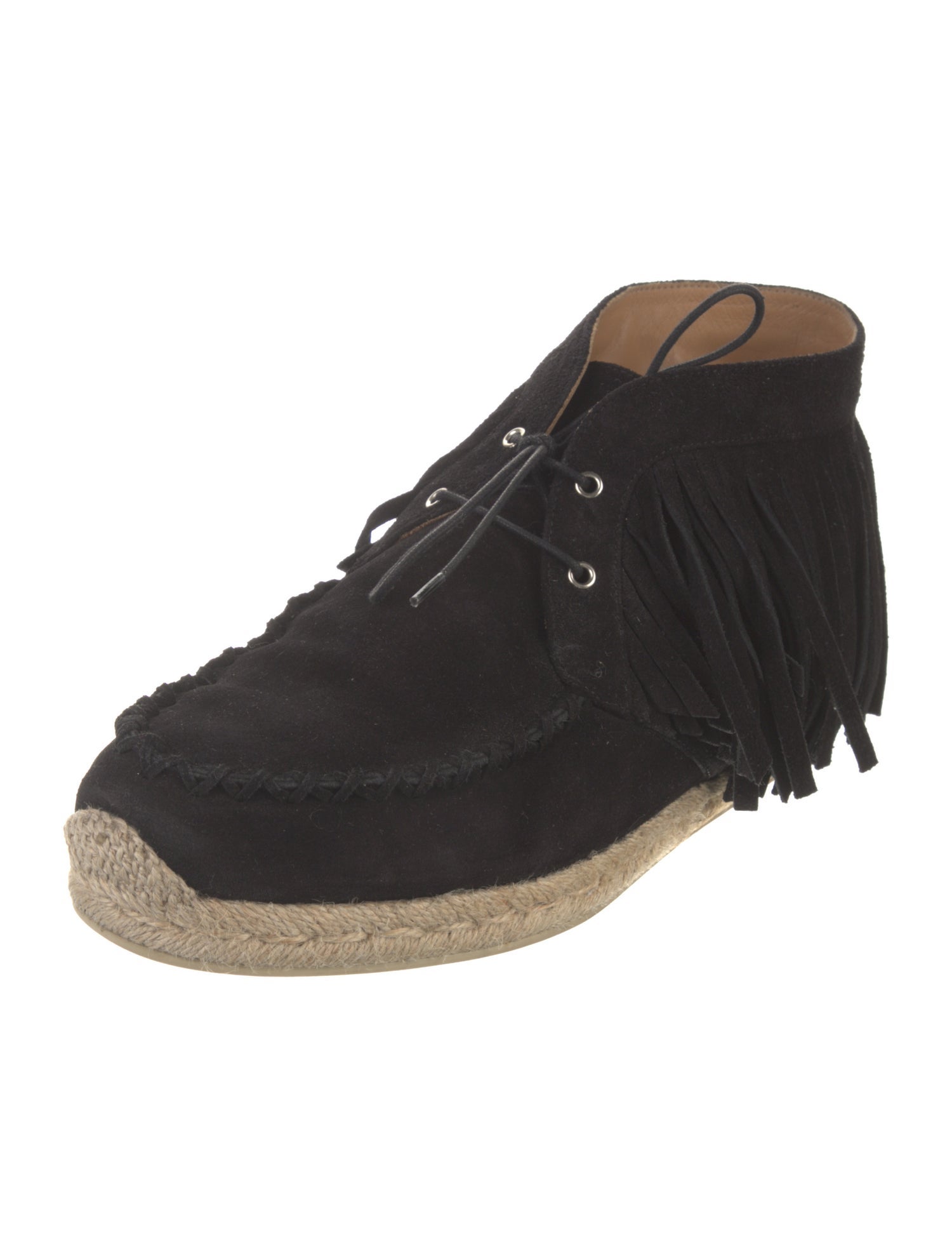 Christian Louboutin Suede Fringe Trim Accent Lace-Up Boots