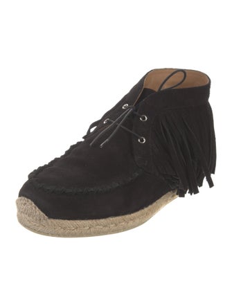 Christian Louboutin Suede Fringe Trim Accent Lace-Up Boots