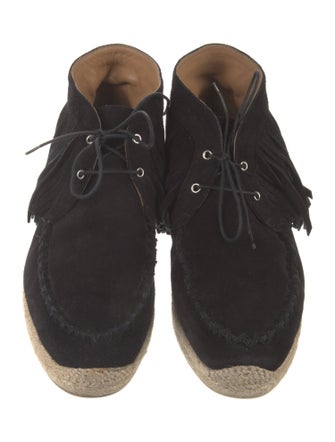 Christian Louboutin Suede Fringe Trim Accent Lace-Up Boots