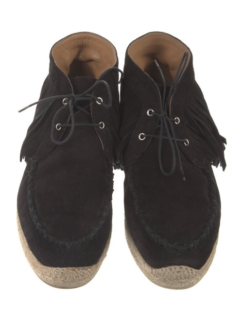 Christian Louboutin Suede Fringe Trim Accent Lace-Up Boots