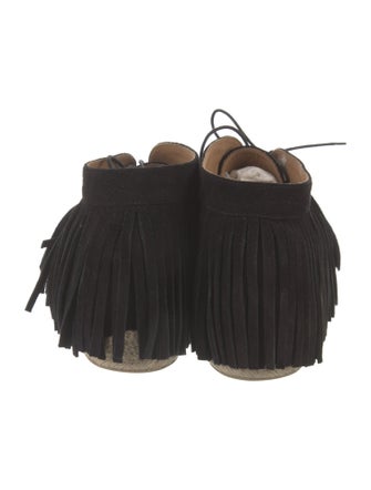 Christian Louboutin Suede Fringe Trim Accent Lace-Up Boots