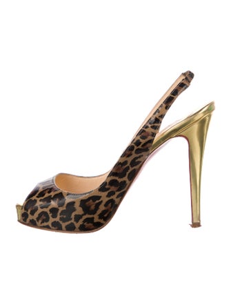 Christian Louboutin Leather Animal Print Slingback Sandals
