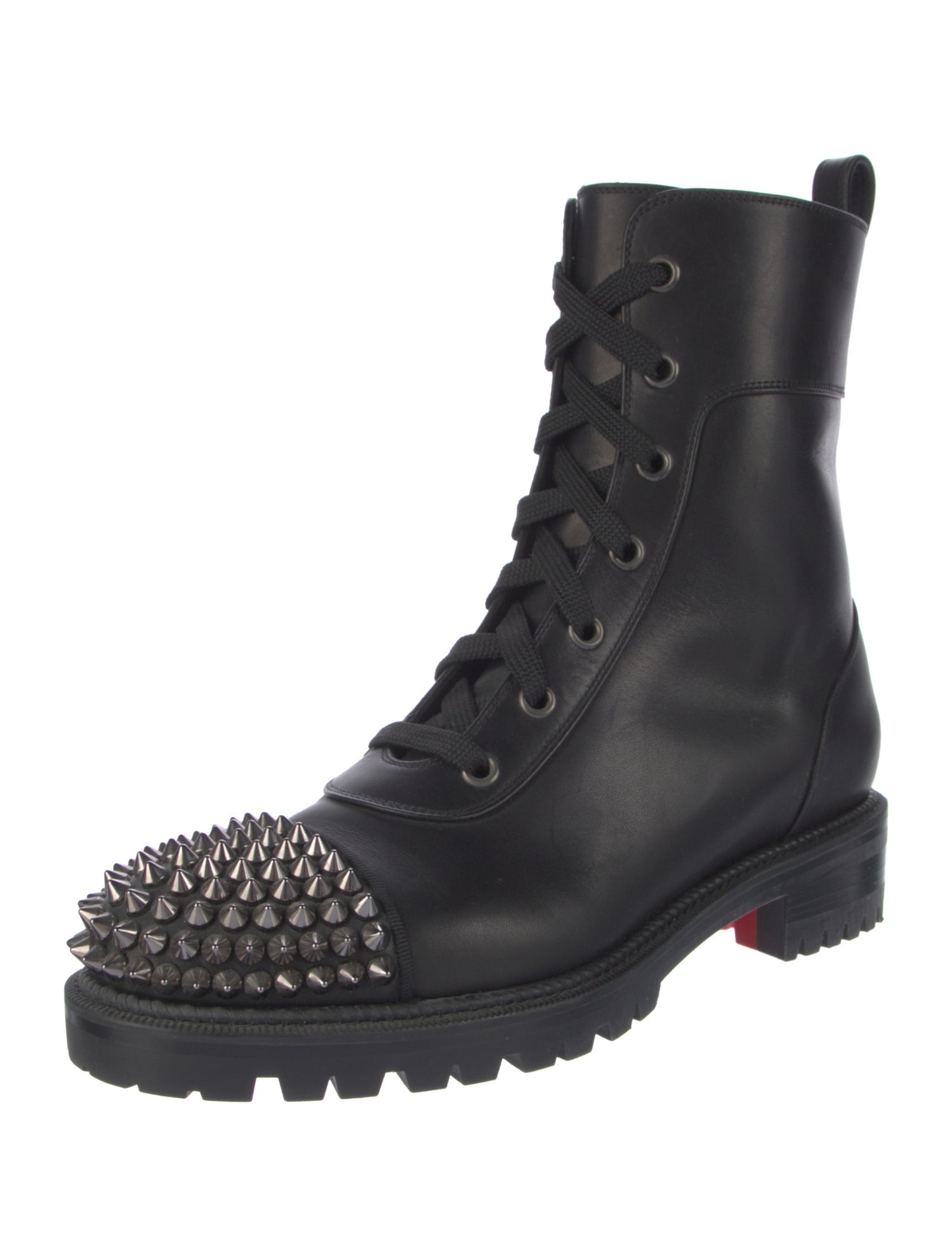 Christian Louboutin Spike Accents Leather Combat Boots