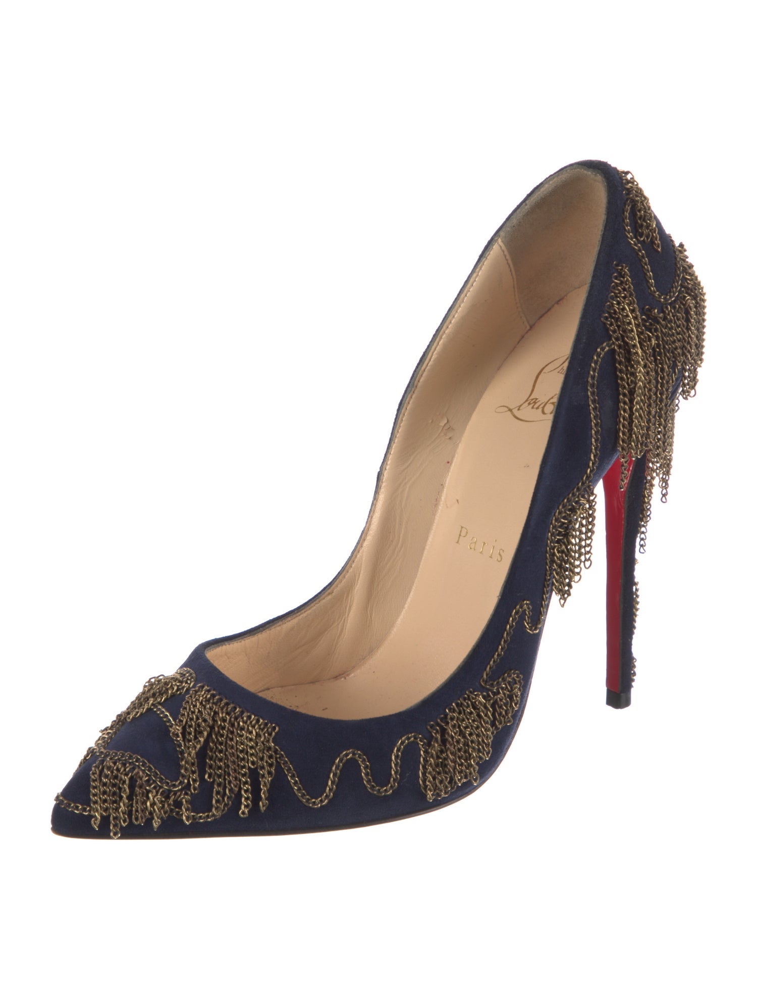 Christian Louboutin Suede Chain-Link Accents Pumps