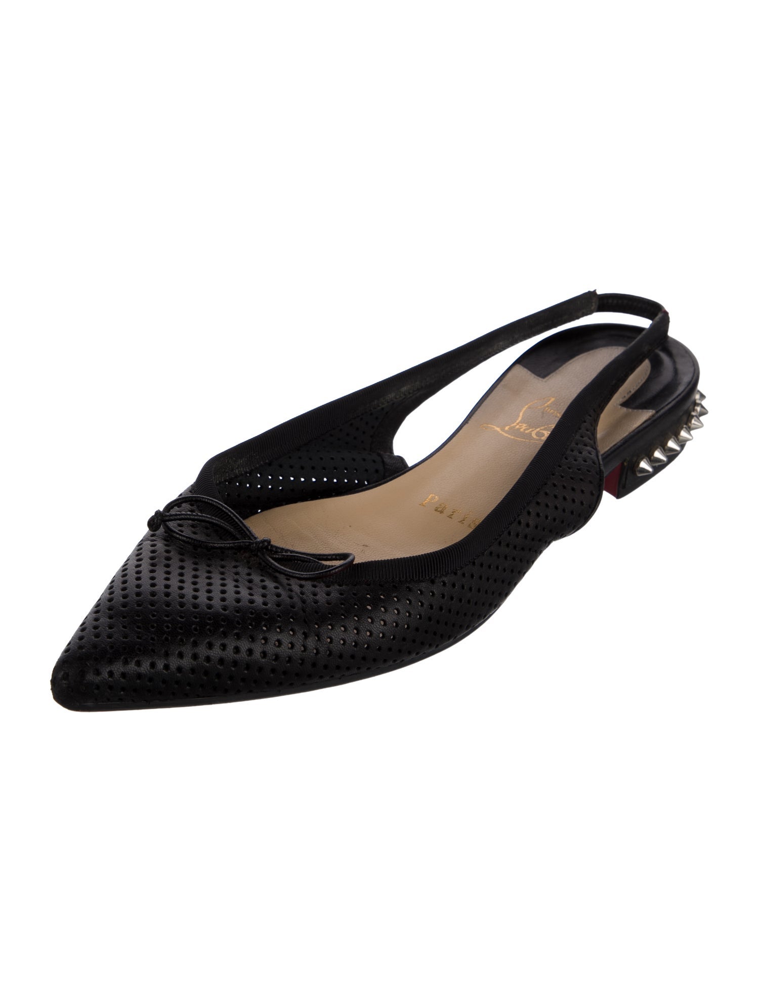 Christian Louboutin Spike Accents Leather Slingback Flats