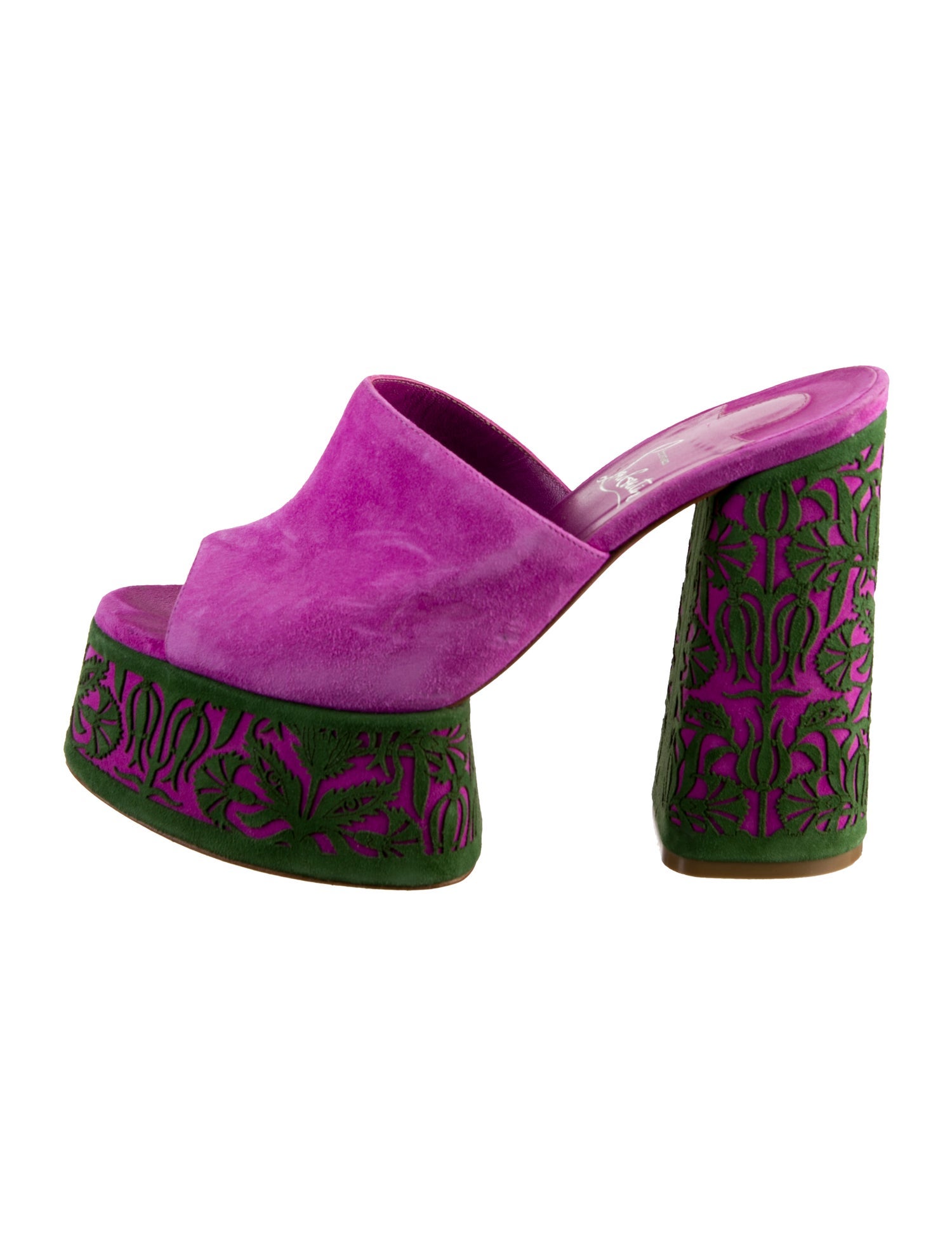 Christian Louboutin Suede Floral Print Mules
