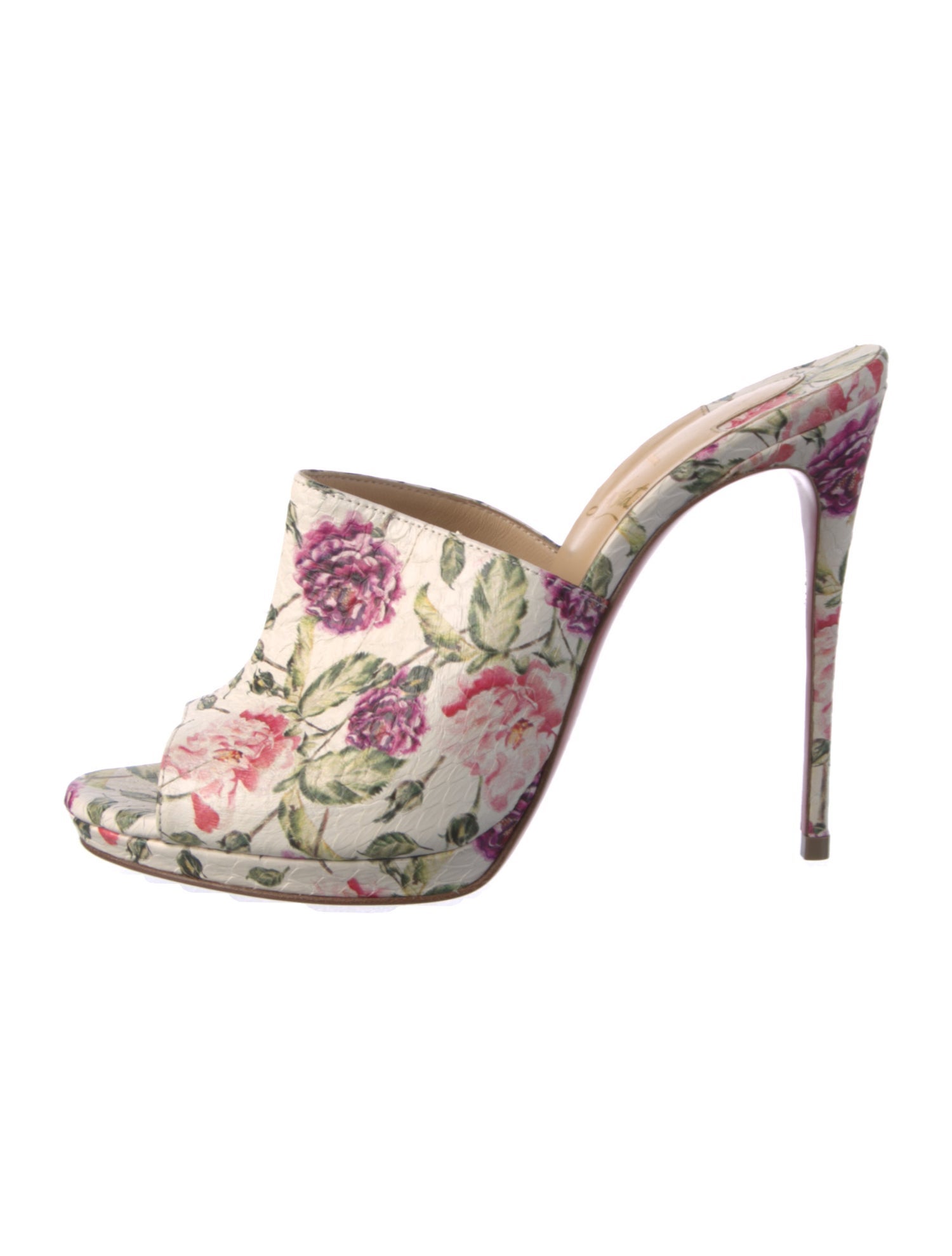 Christian Louboutin Leather Floral Print Slides