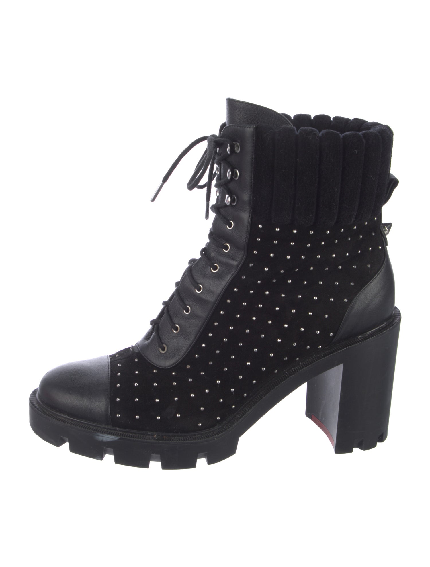 Christian Louboutin Spike Accents Suede Combat Boots