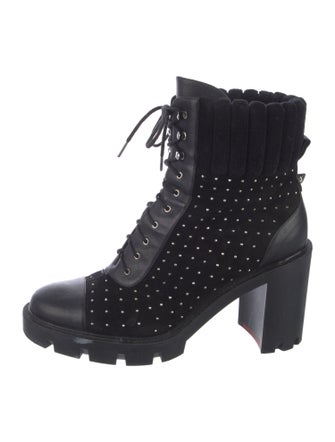 Christian Louboutin Spike Accents Suede Combat Boots