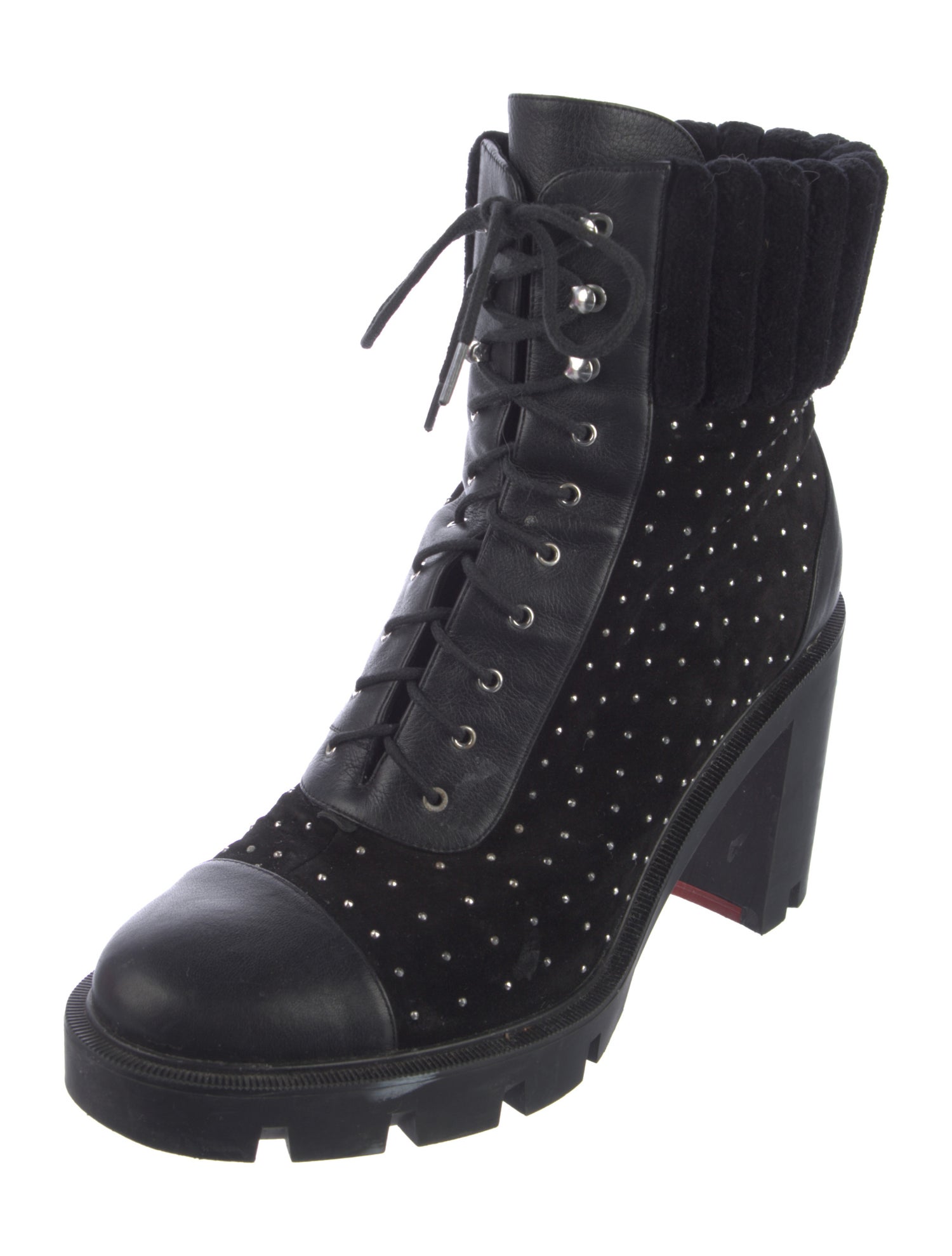 Christian Louboutin Spike Accents Suede Combat Boots