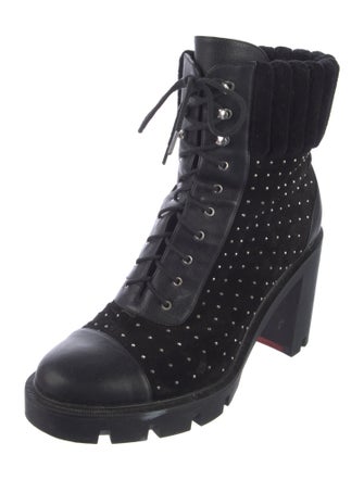 Christian Louboutin Spike Accents Suede Combat Boots