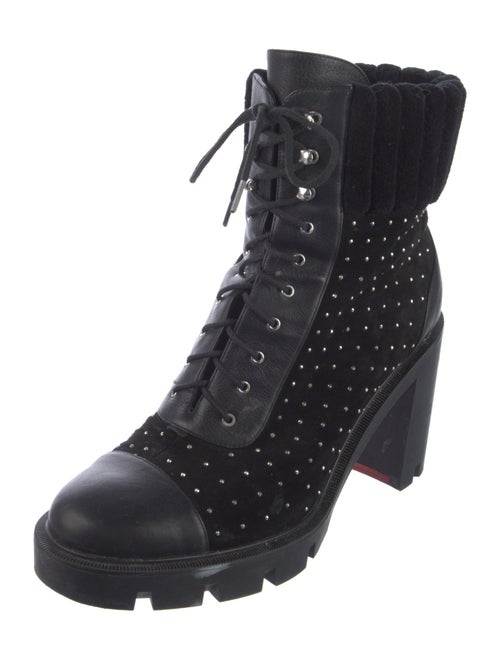Christian Louboutin Spike Accents Suede Combat Boots
