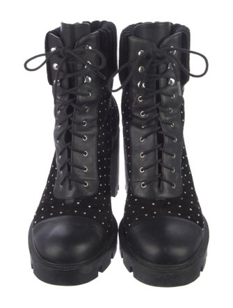 Christian Louboutin Spike Accents Suede Combat Boots