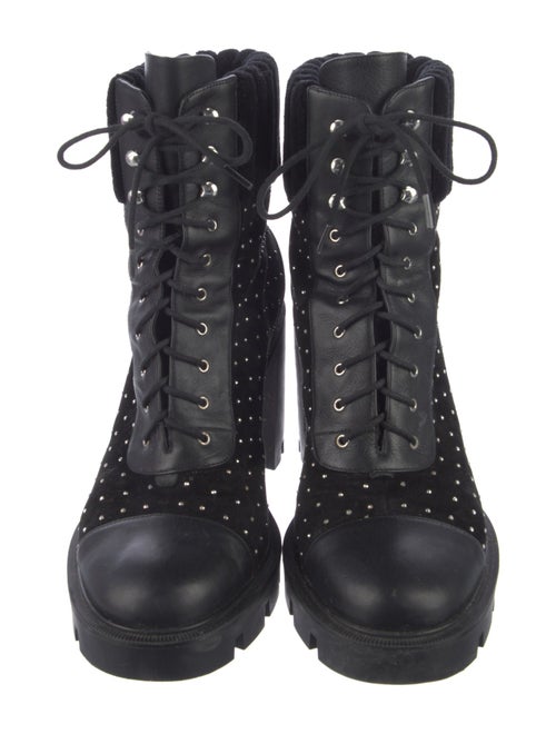Christian Louboutin Spike Accents Suede Combat Boots
