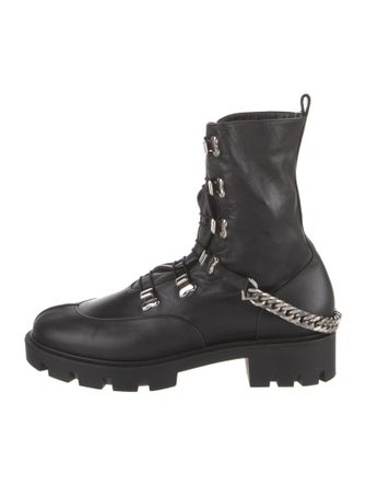 Christian Louboutin Leather Chain-Link Accents Combat Boots