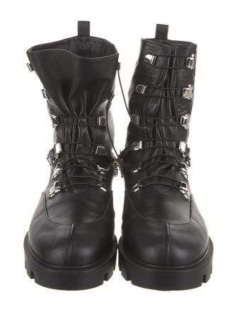 Christian Louboutin Leather Chain-Link Accents Combat Boots