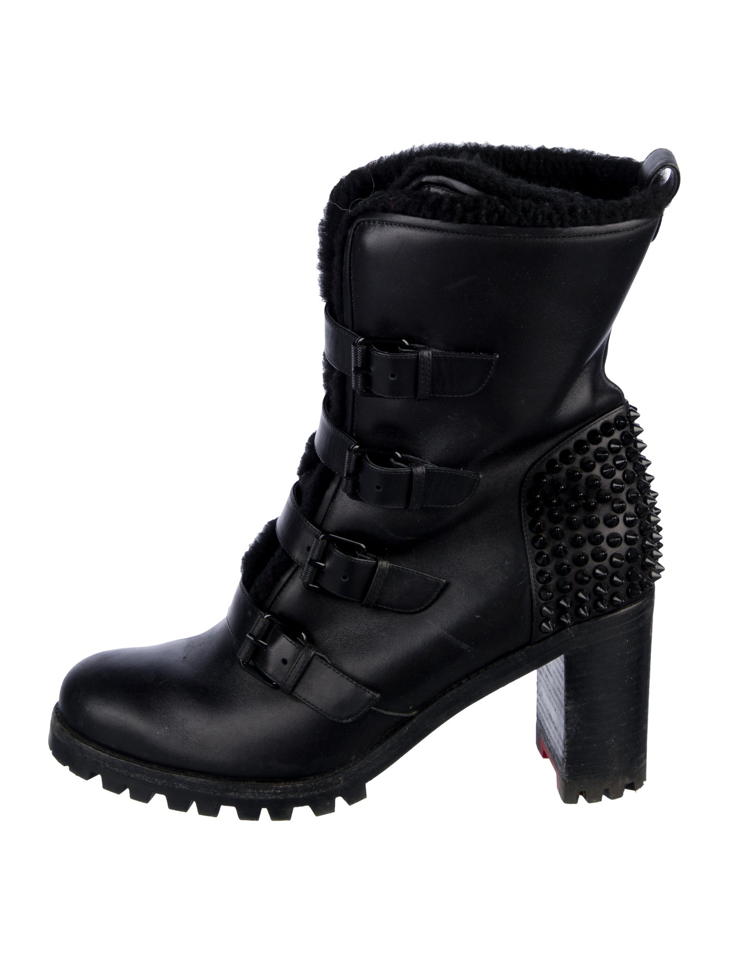 Christian Louboutin Spike Accents Leather Combat Boots
