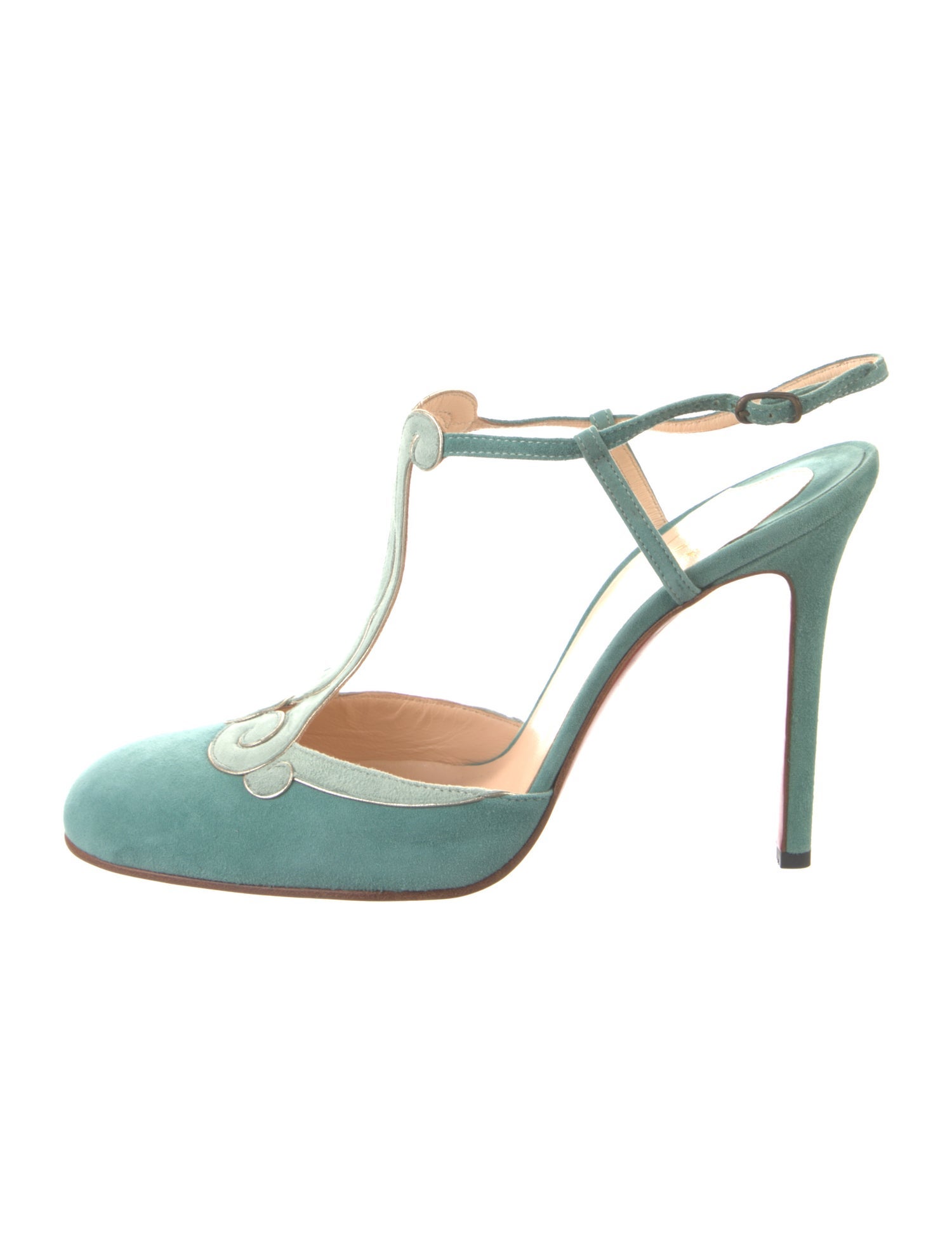 Christian Louboutin Suede Leather Trim Embellishment T-Strap Pumps