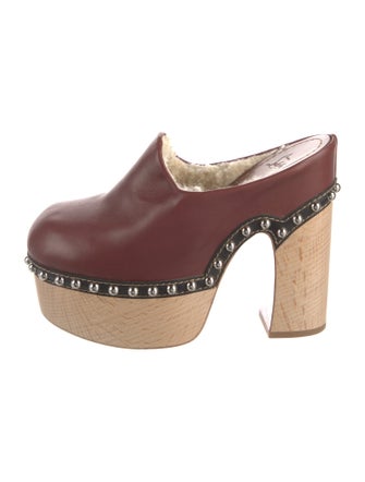 Christian Louboutin Leather Fur Trim Mules