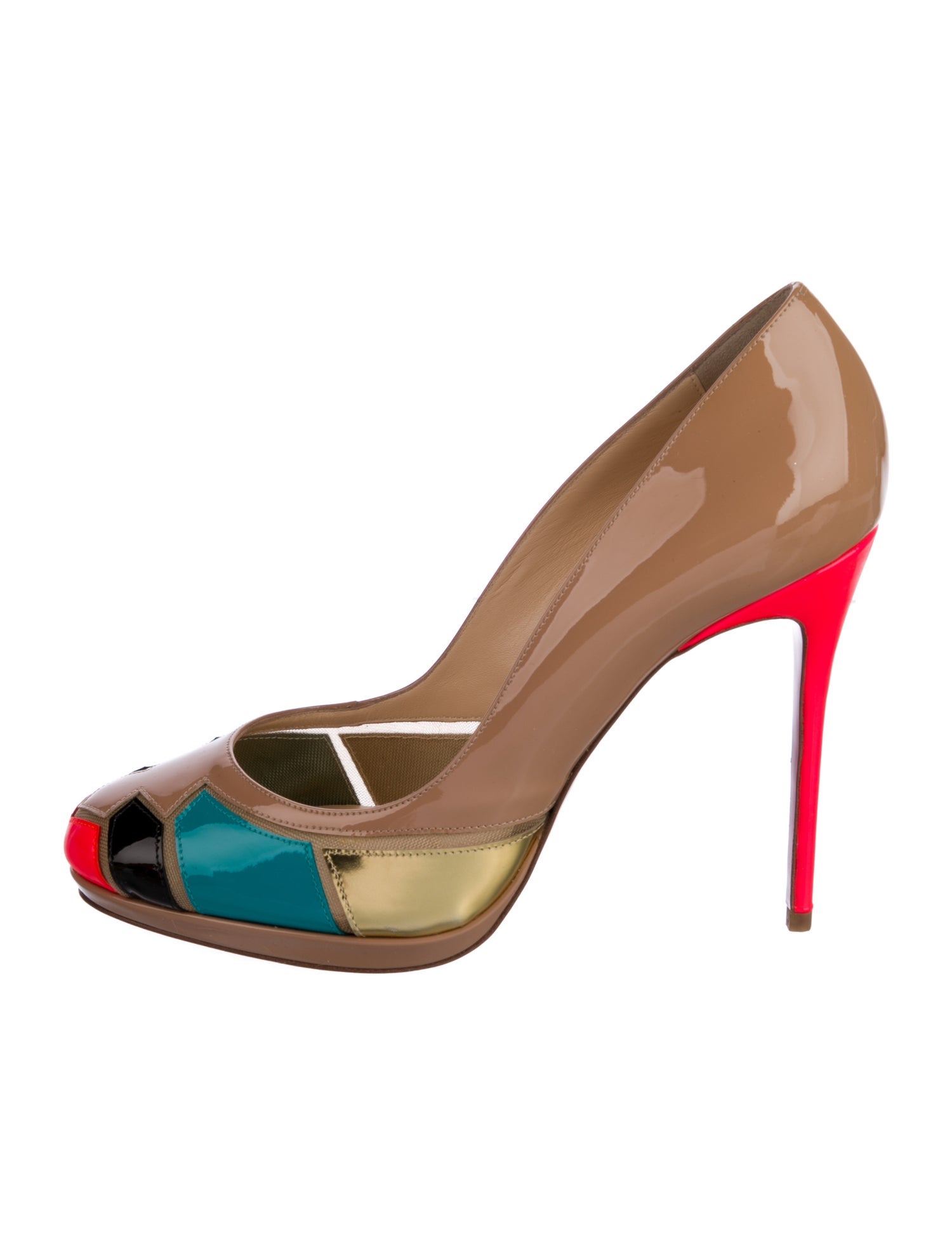 Christian Louboutin Patent Leather Colorblock Pattern Pumps