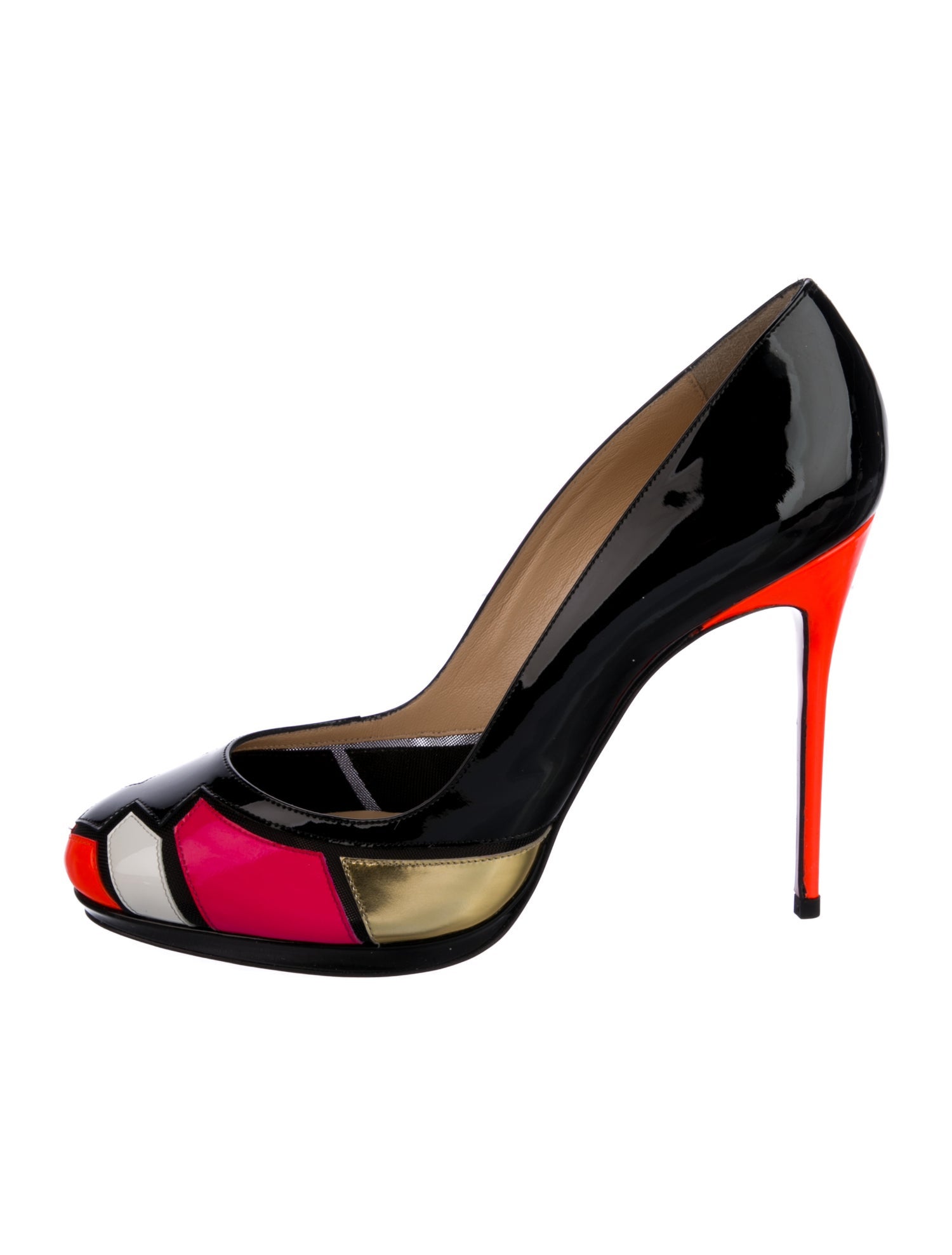 Christian Louboutin Patent Leather Colorblock Pattern Pumps