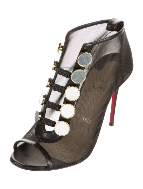 Christian Louboutin Mesh Leather Trim Embellishment T-Strap Pumps