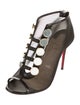 Christian Louboutin Mesh Leather Trim Embellishment T-Strap Pumps