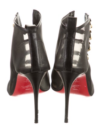 Christian Louboutin Mesh Leather Trim Embellishment T-Strap Pumps