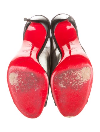 Christian Louboutin Mesh Leather Trim Embellishment T-Strap Pumps