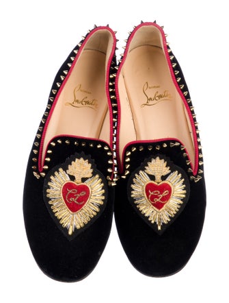 Christian Louboutin Spike Accents Velvet Loafers