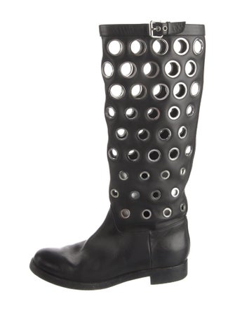Christian Louboutin Leather Cutout Accent Riding Boots