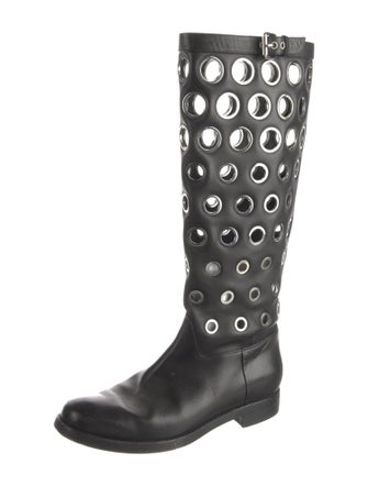 Christian Louboutin Leather Cutout Accent Riding Boots