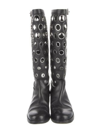 Christian Louboutin Leather Cutout Accent Riding Boots