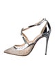 Christian Louboutin Mesh Crystal Embellishments T-Strap Pumps