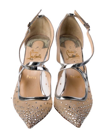 Christian Louboutin Mesh Crystal Embellishments T-Strap Pumps