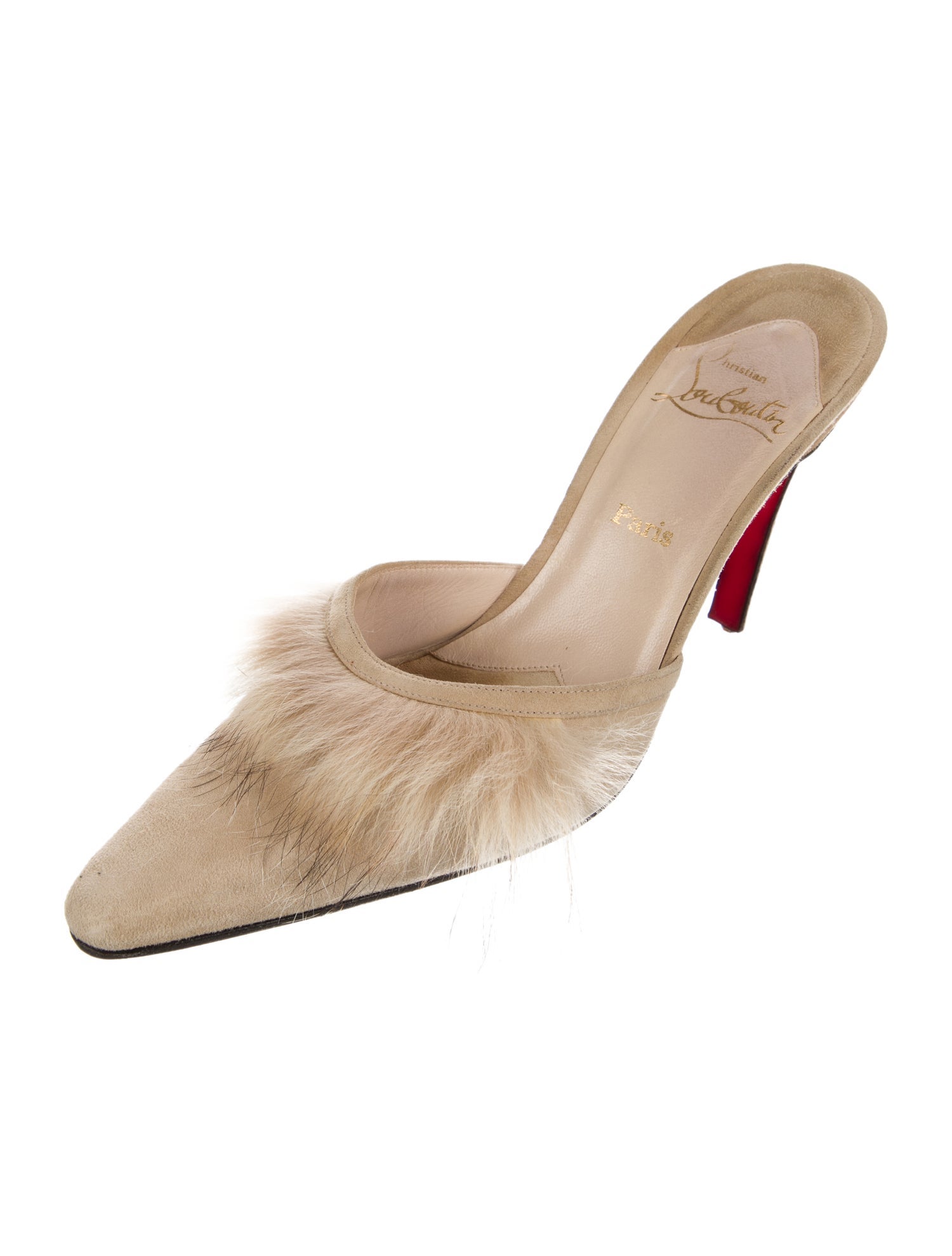 Christian Louboutin Suede Fur Trim Mules