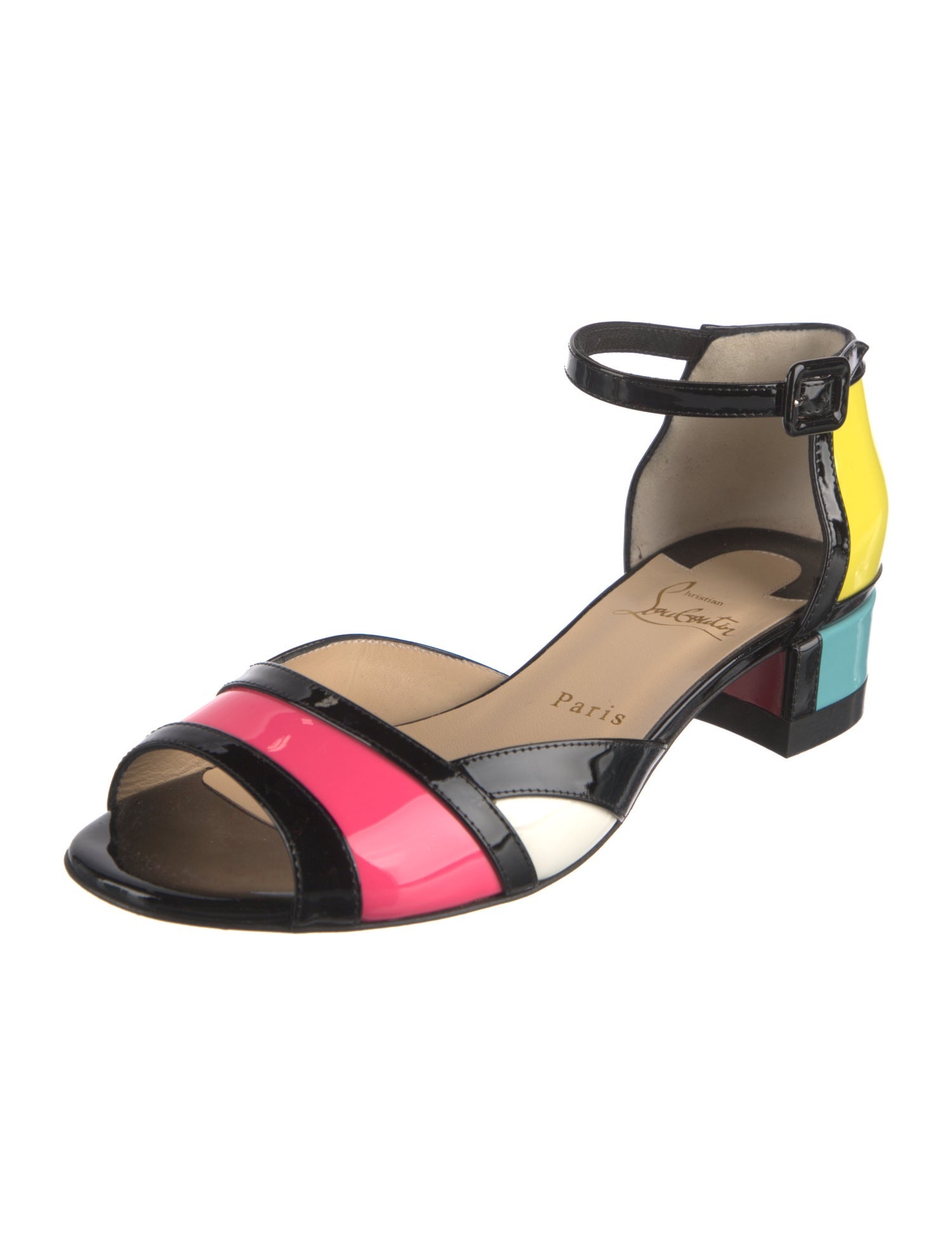 Christian Louboutin Patent Leather Colorblock Pattern Sandals