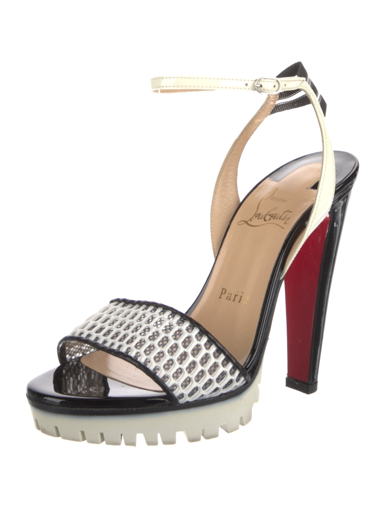 Christian Louboutin Patent Leather Printed Slingback Sandals