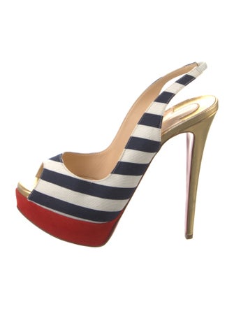 Christian Louboutin Canvas Striped Slingback Pumps