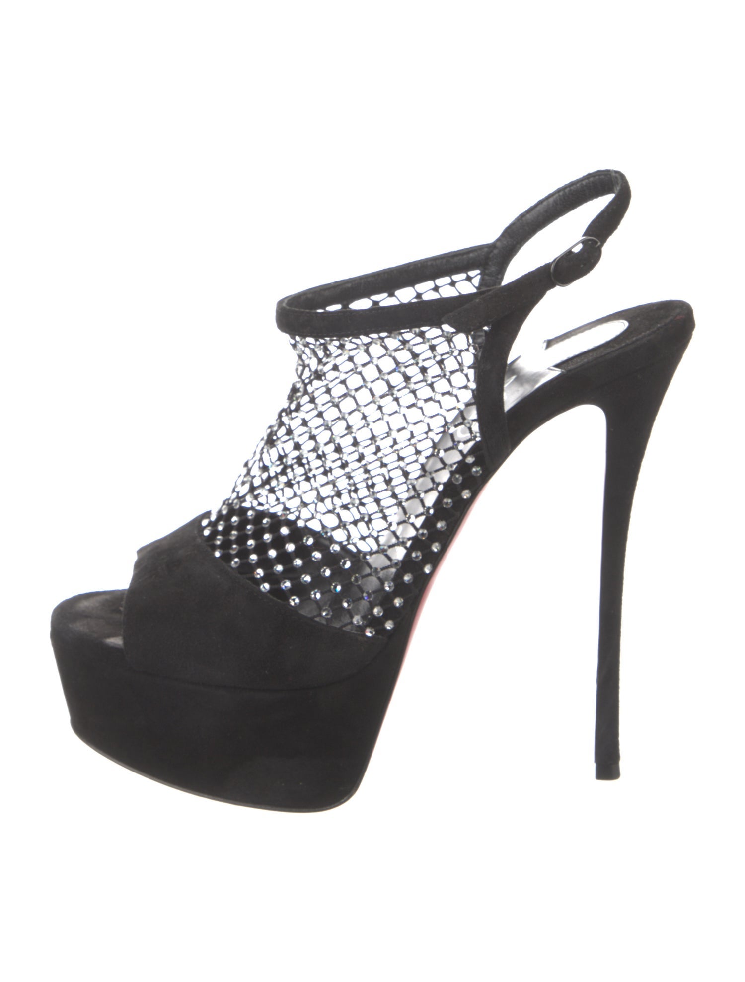 Christian Louboutin Suede Crystal Embellishments T-Strap Pumps