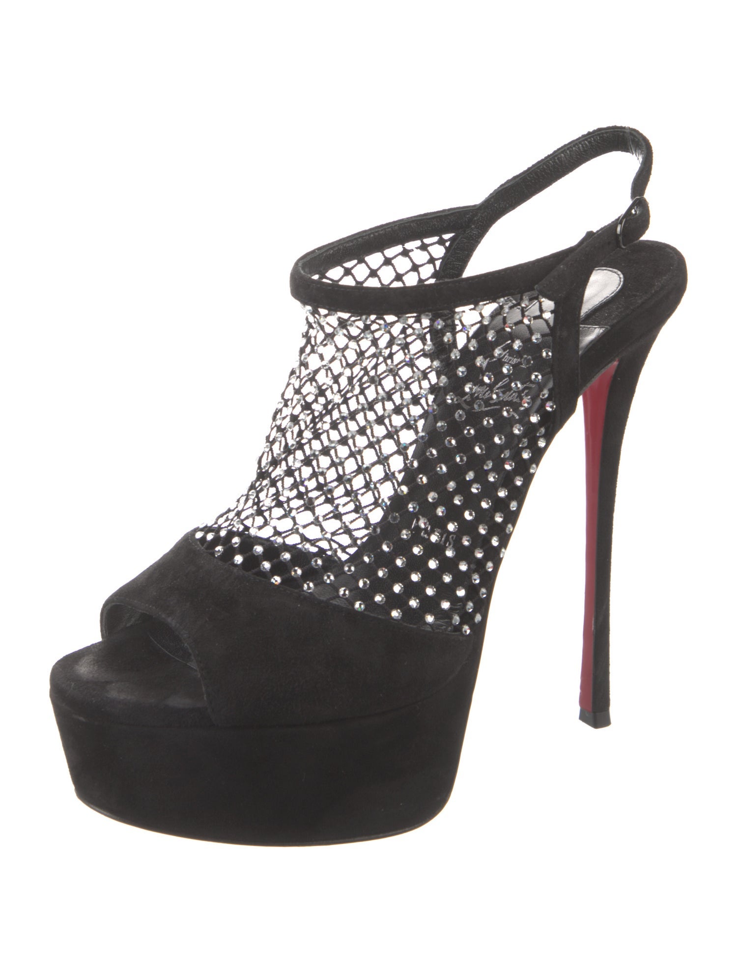 Christian Louboutin Suede Crystal Embellishments T-Strap Pumps