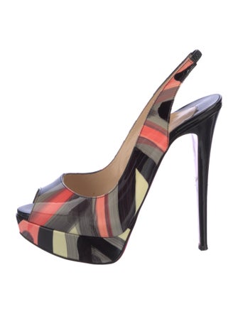 Christian Louboutin Patent Leather Colorblock Pattern Slingback Sandals