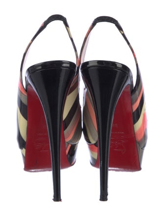Christian Louboutin Patent Leather Colorblock Pattern Slingback Sandals